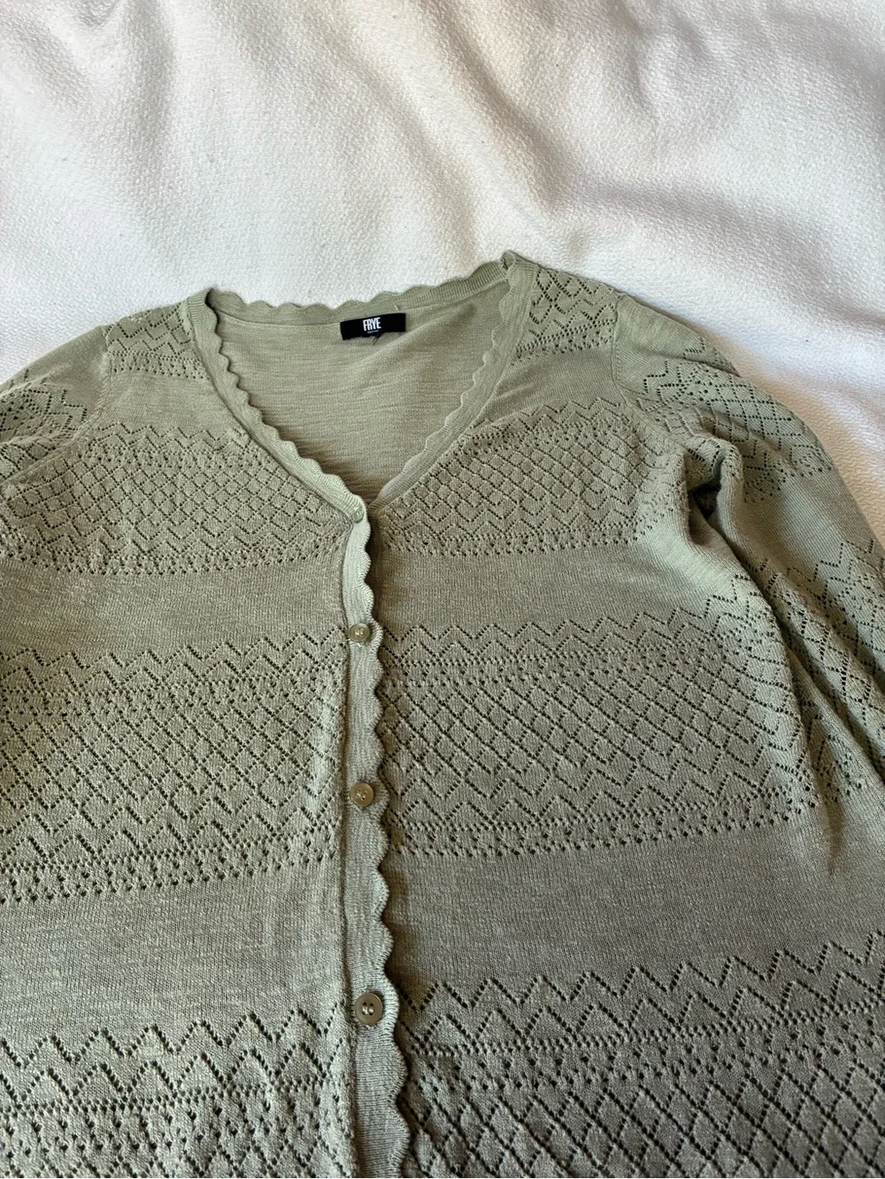 FRYE Olive Sage Openwork Knit Cardigan